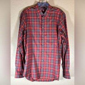 Men's Coton Doux Shirt - Plaid- Red / Orange - Size 39 / 15 1/2